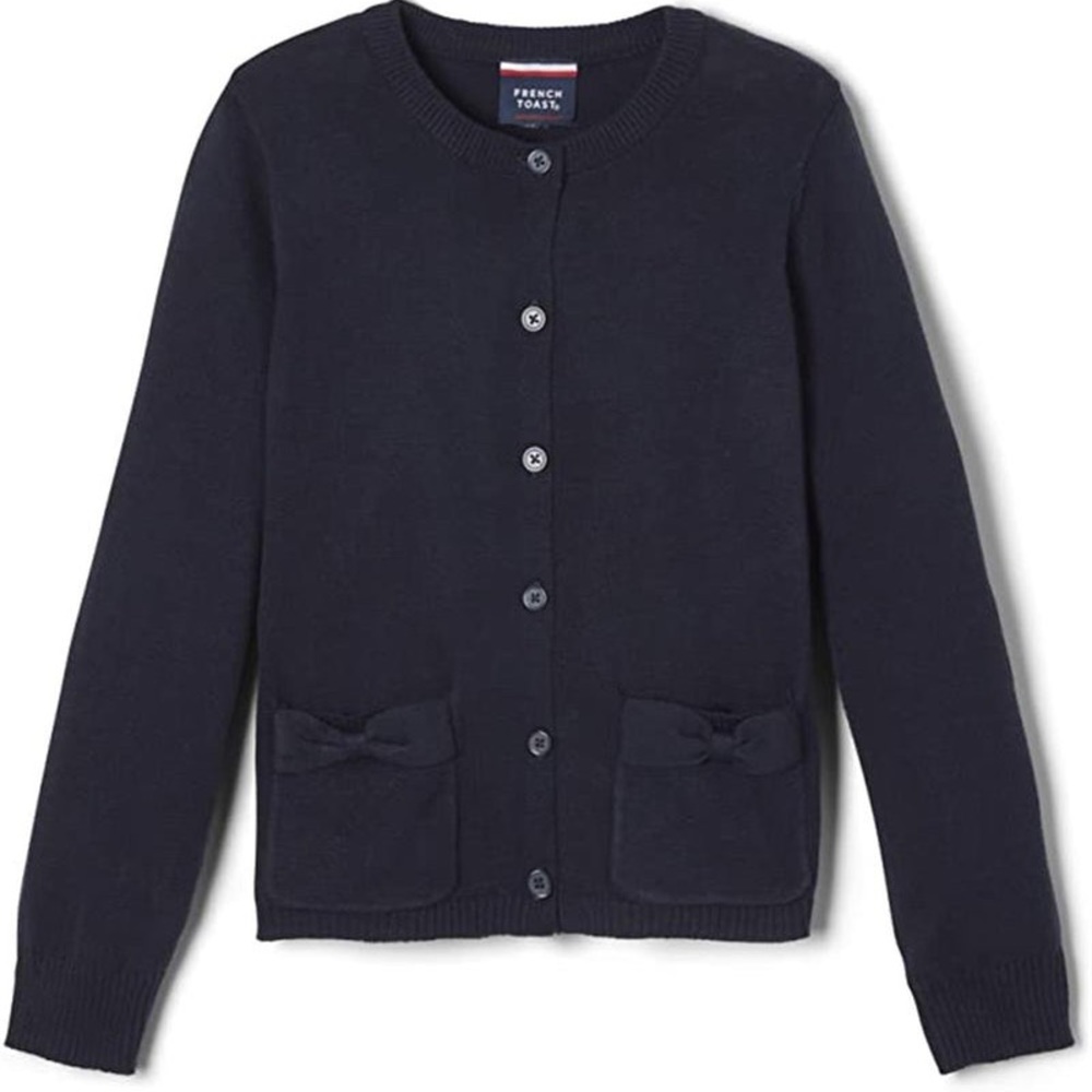 Girls Bow Pocket Navy Cardigan